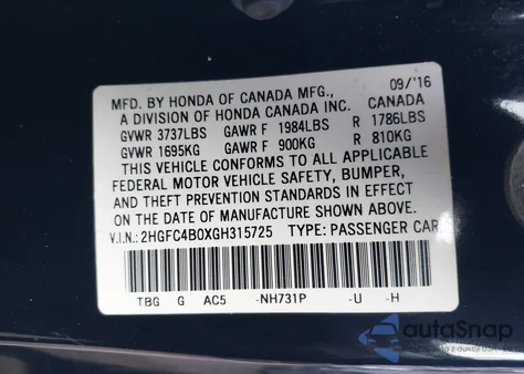 2016 Honda Civic Lx-P from USA, damaged, VIN 2HGFC4B0XGH315725